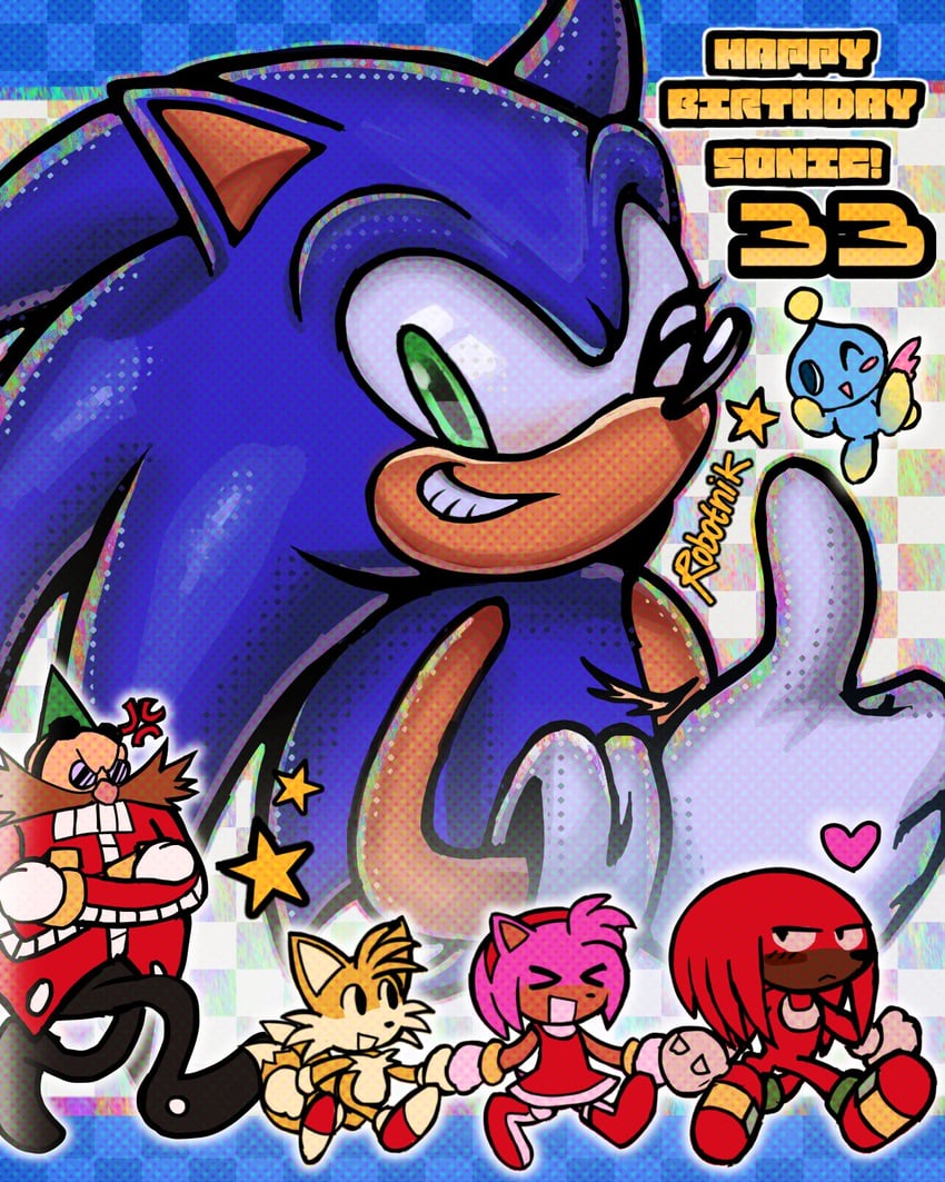 sonic the hedgehog, amy rose, tails, knuckles the echidna, dr. eggman, and 1 more (sonic) drawn by thescroingle