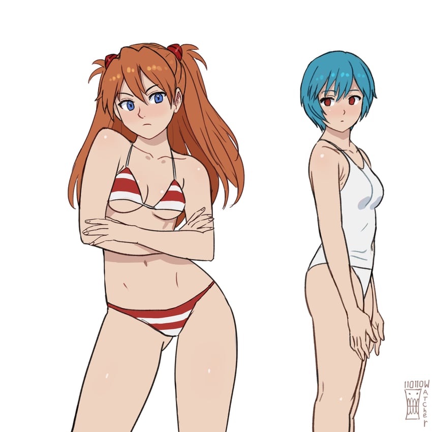 souryuu asuka langley and ayanami rei (neon genesis evangelion) drawn by watcher_hollow