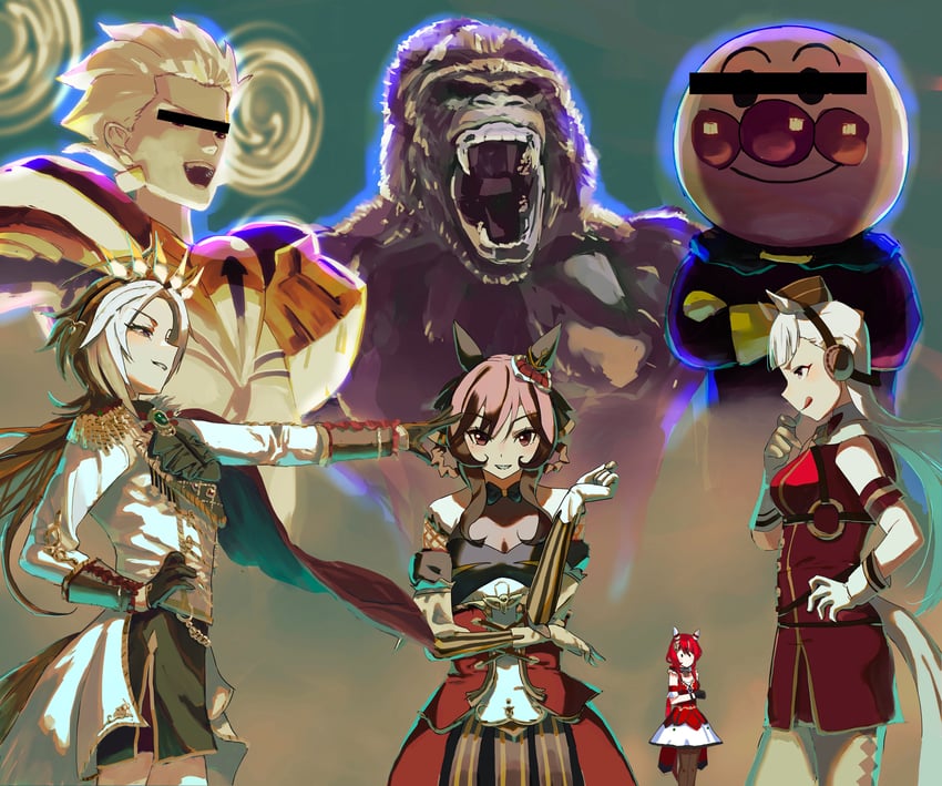 gilgamesh, gold ship, gentildonna, orfevre, win variation, and 2 more (fate and 4 more) drawn by no_uwazumi