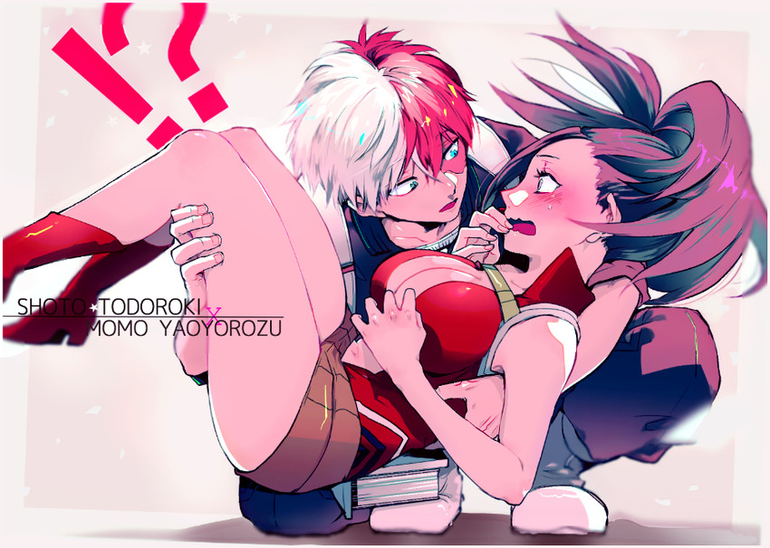todoroki shoto and yaoyorozu momo (boku no hero academia) drawn by noppo