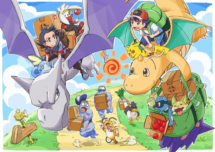 pikachu, ash ketchum, gengar, sobble, goh, and 9 more (pokemon and 1 more) drawn by yasuda_shuuhei