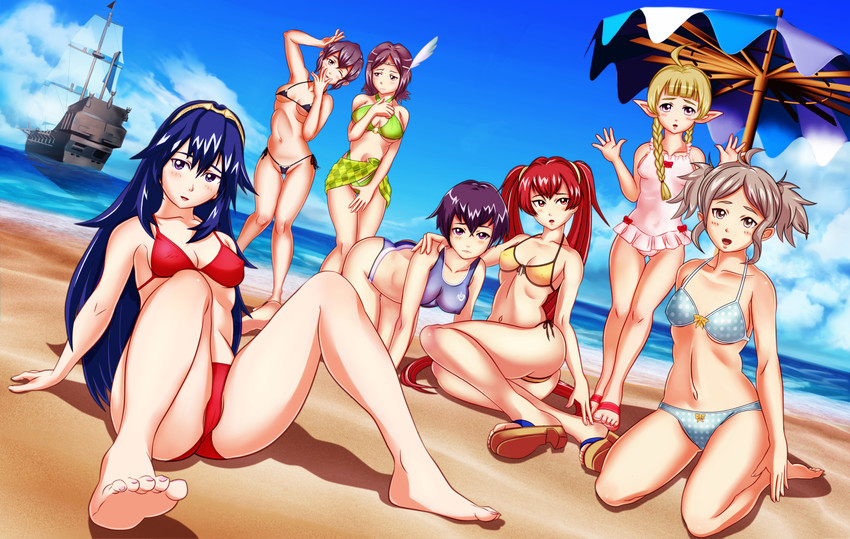 lucina, female morgan, severa, nah, noire, and 2 more (fire emblem and 1 more) drawn by imo_karubi