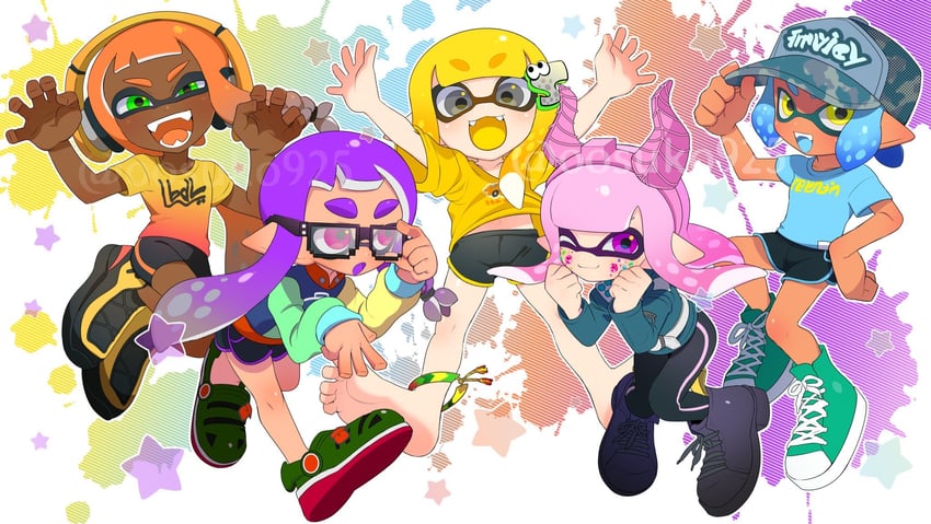 inkling player character and inkling girl (splatoon and 1 more) drawn by naoki_(oosuko)