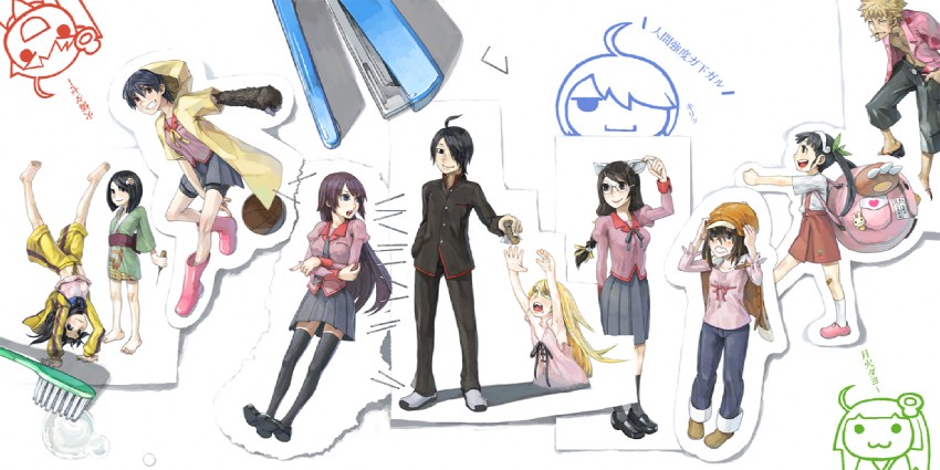 oshino shinobu, senjougahara hitagi, hanekawa tsubasa, sengoku nadeko, hachikuji mayoi, and 5 more (monogatari and 2 more) drawn by nopiii