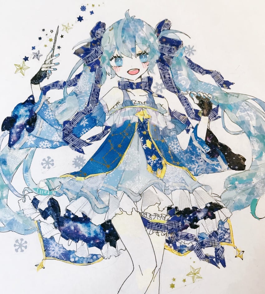 hatsune miku and yuki miku (vocaloid) drawn by bubbles_(shallows_o0)