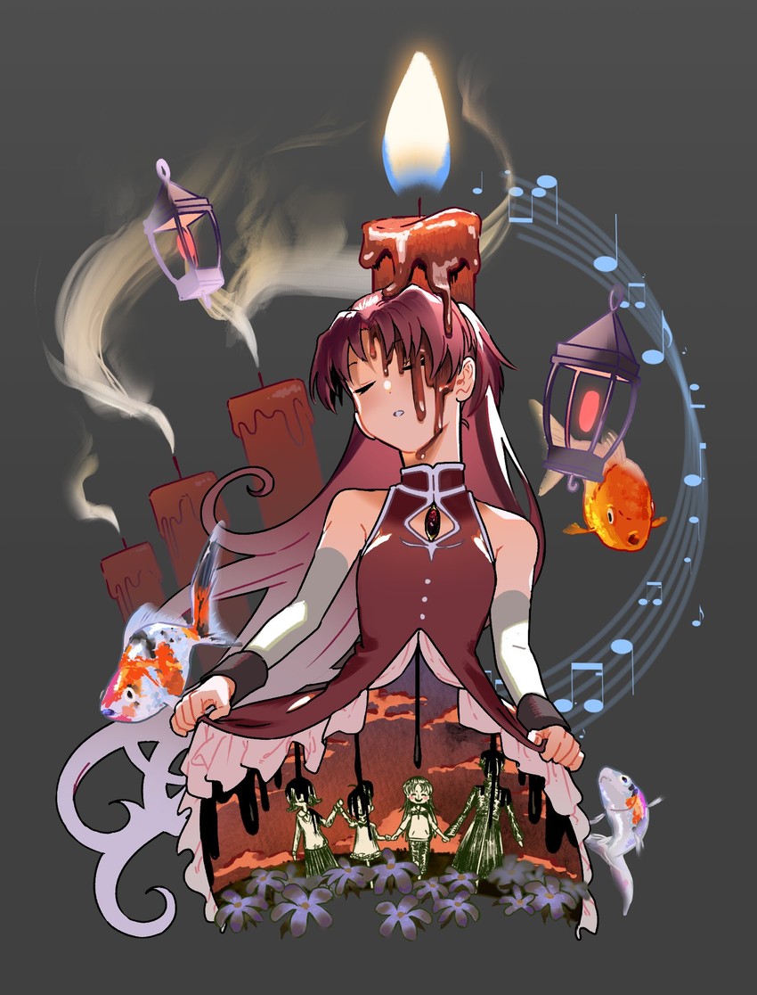 sakura kyoko, ophelia, sakura momo, sakura kyoko's father, and sakura kyoko's mother (mahou shoujo madoka magica) drawn by yooki_(winter_cakes)