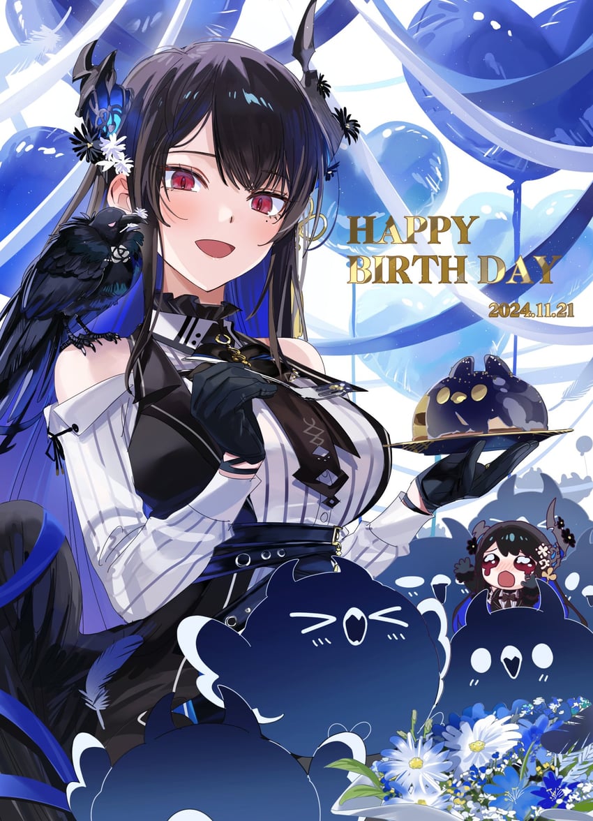 nerissa ravencroft, jailbird, and shadow (hololive and 1 more) drawn by yomosaka