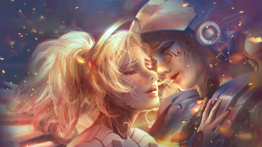 mercy and pharah (overwatch and 1 more) drawn by seiorai