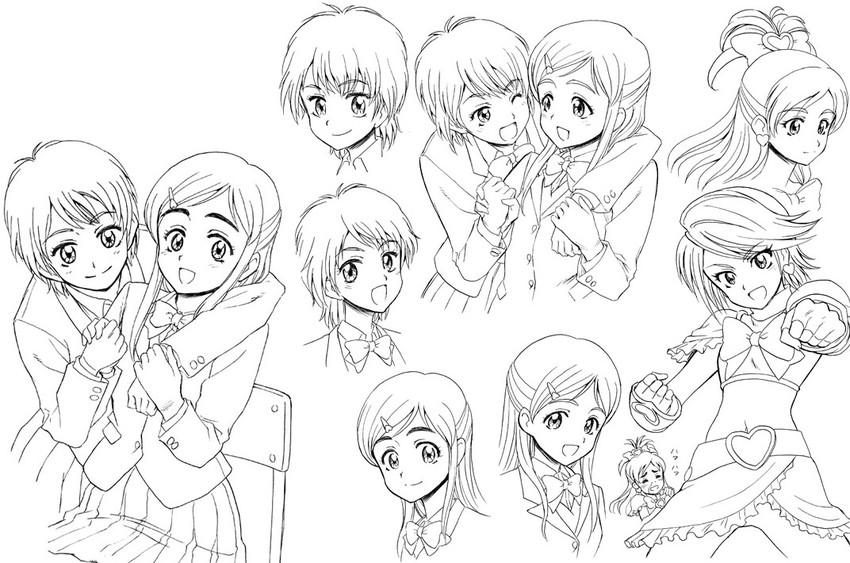 misumi nagisa, yukishiro honoka, cure black, and cure white (precure and 2 more) drawn by yamadayama_taro