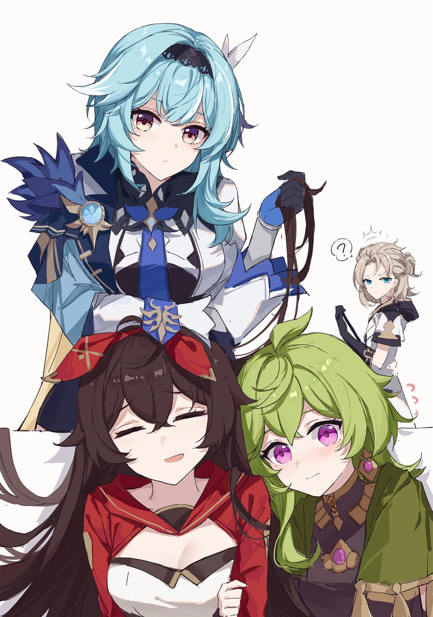eula, amber, albedo, and collei (genshin impact) drawn by yajuu