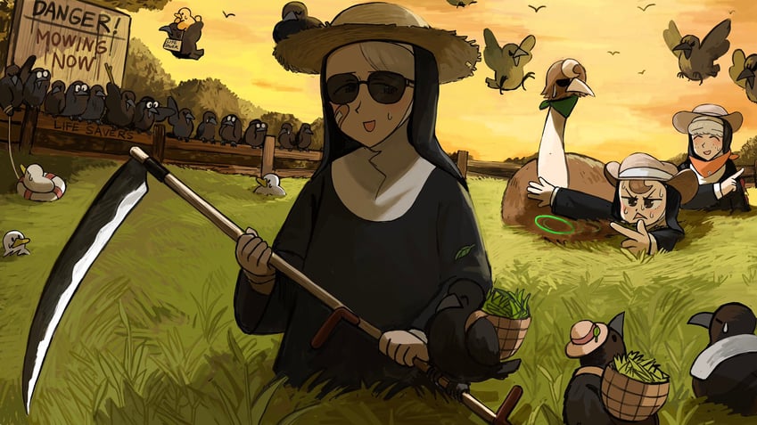 froggy nun, sheep nun, and leaf nun (little nuns) drawn by diva_(hyxpk)