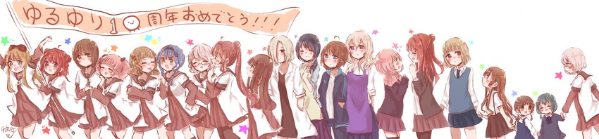 toshinou kyouko, akaza akari, funami yui, yoshikawa chinatsu, oomuro sakurako, and 11 more (yuruyuri) drawn by tareyu