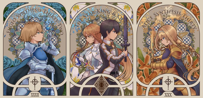 asuna, kirito, alice zuberg, and eugeo (sword art online and 2 more) drawn by saki_no_hara