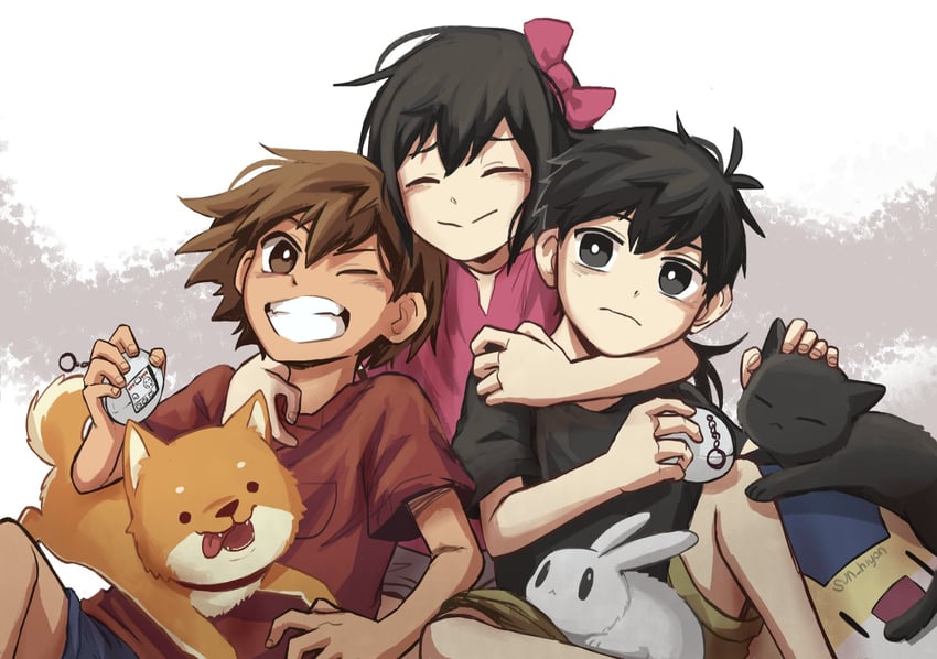 sunny, aubrey, kel, mewo, hector, and 1 more (omori) drawn by hiyon_(sun_hiyon)