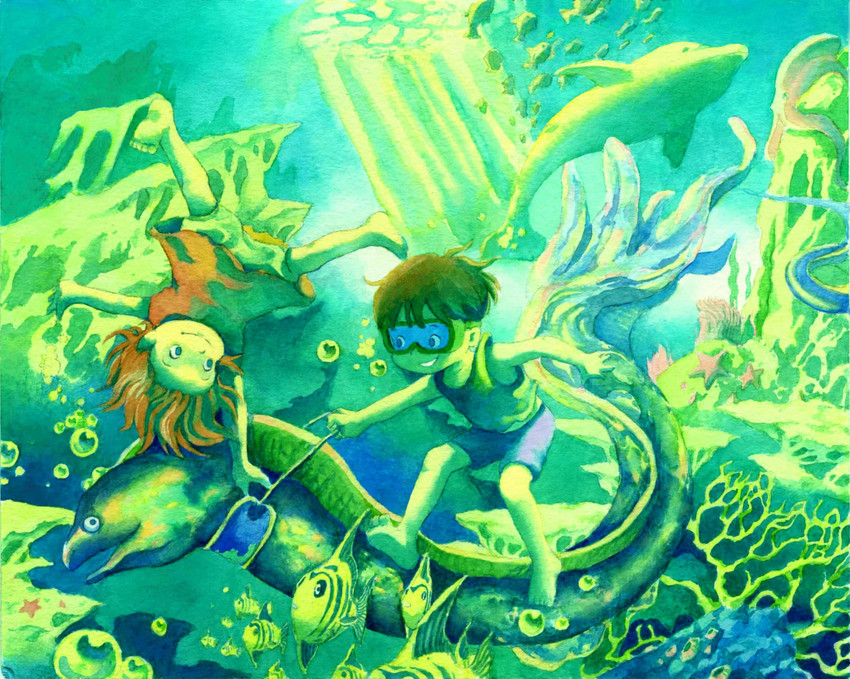ponyo and sousuke (gake no ue no ponyo) drawn by moonshen_timojim
