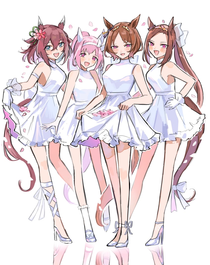 haru urara, sakura chiyono o, sakura bakushin o, and sakura laurel (umamusume) drawn by kumo_(mokumoku_warabi)