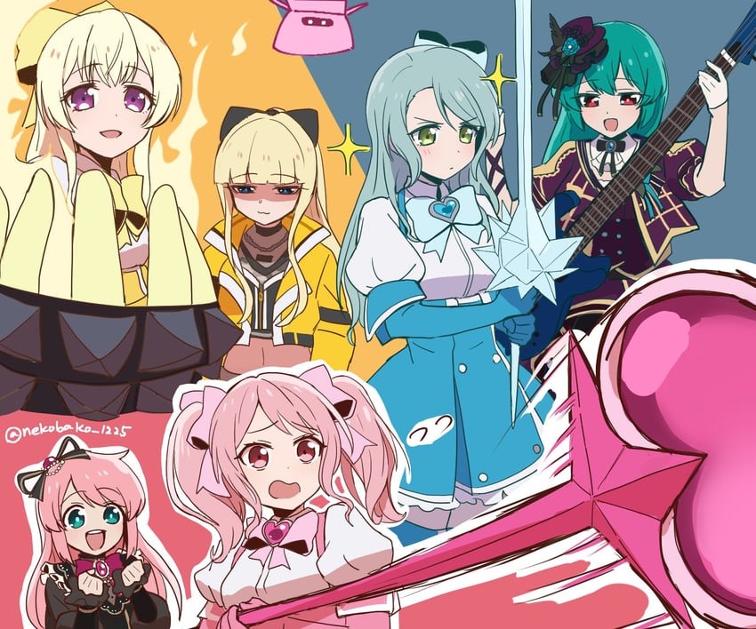 hikawa sayo, maruyama aya, shirasagi chisato, minakami sayo, magia azure, and 4 more (bang dream! and 1 more) drawn by omochi_inu_nekobako