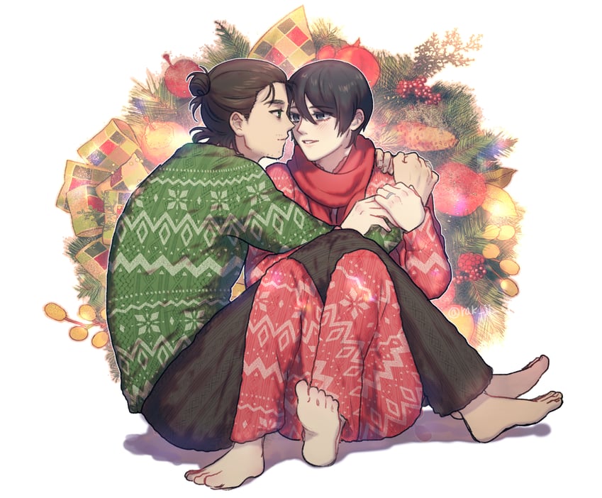 mikasa ackerman and eren yeager (shingeki no kyojin) drawn by rakji