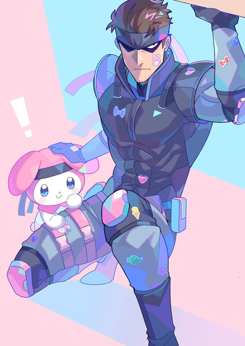 my melody and solid snake (sanrio and 3 more) drawn by denaseey