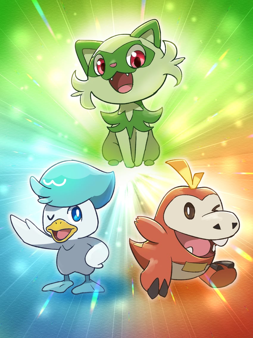 sprigatito, fuecoco, and quaxly (pokemon) drawn by yamaori_(hakkentai_pokedan)