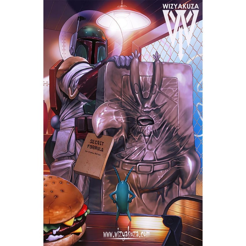 boba fett, mr. krabs, and plankton (star wars and 1 more) drawn by wizyakuza
