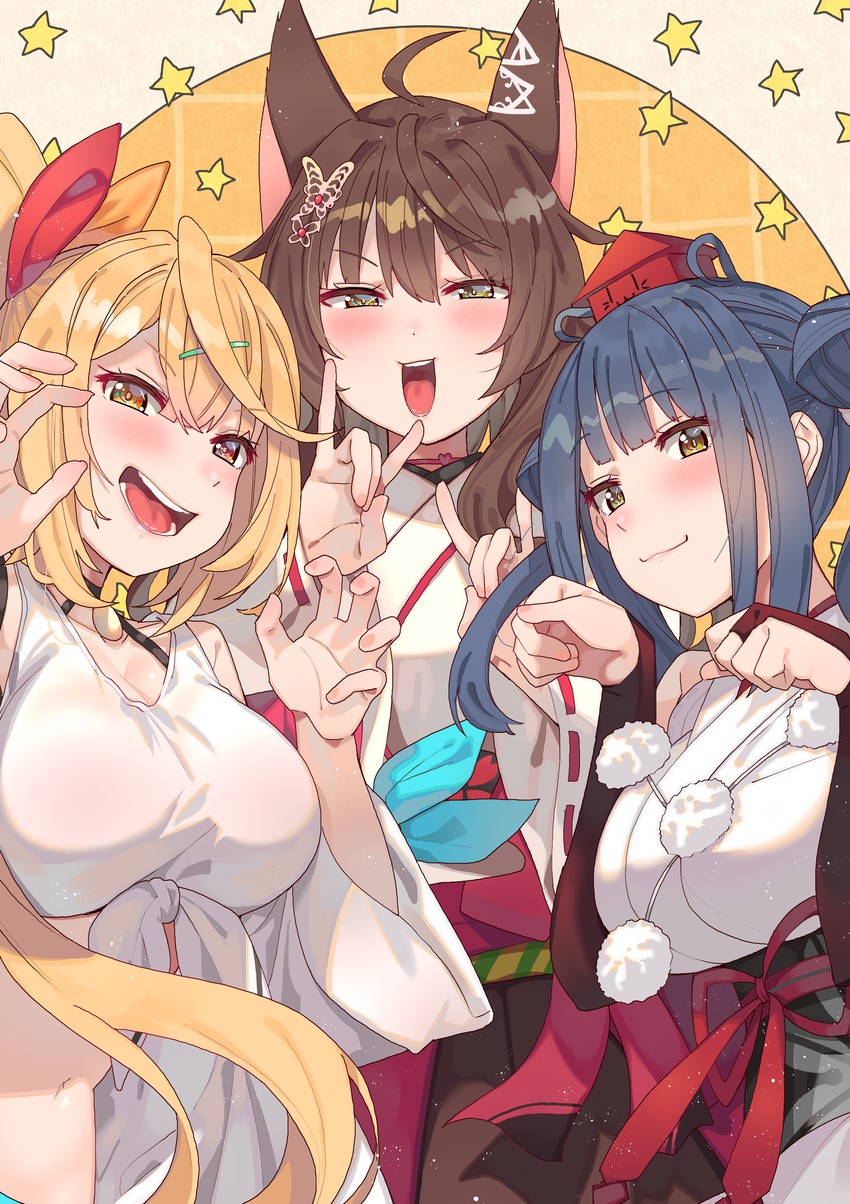 hoshikawa sara, yamagami karuta, and fumi (nijisanji) drawn by tonarikeru