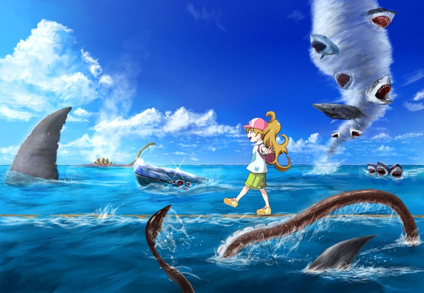 inuzuka tsumugi and monster in kamata (godzilla and 8 more) drawn by zeze