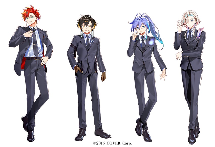 yatogami fuma, minase rio, utsugi uyu, and hizaki gamma (holostars) drawn by murakami_yuichi
