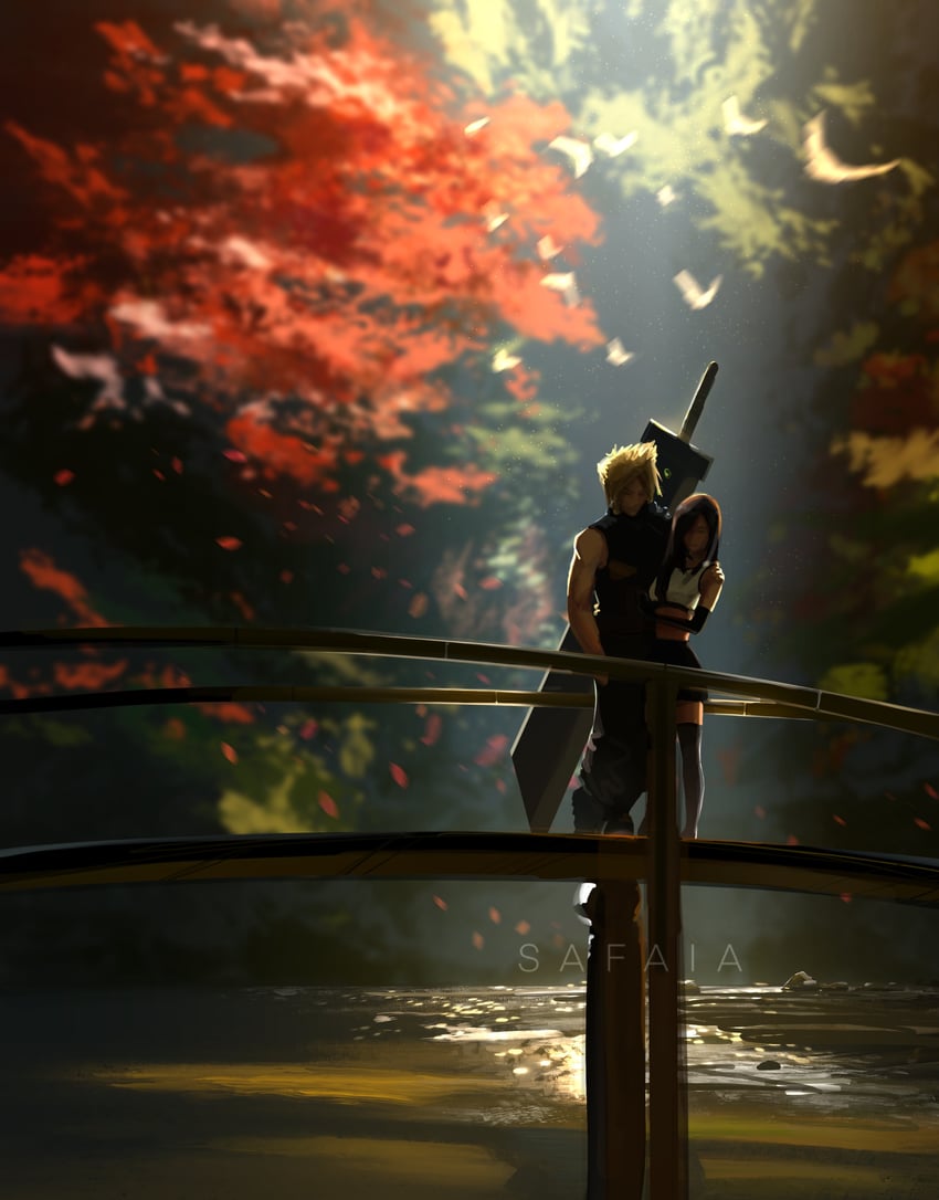 tifa lockhart and cloud strife (final fantasy and 2 more) drawn by safaia