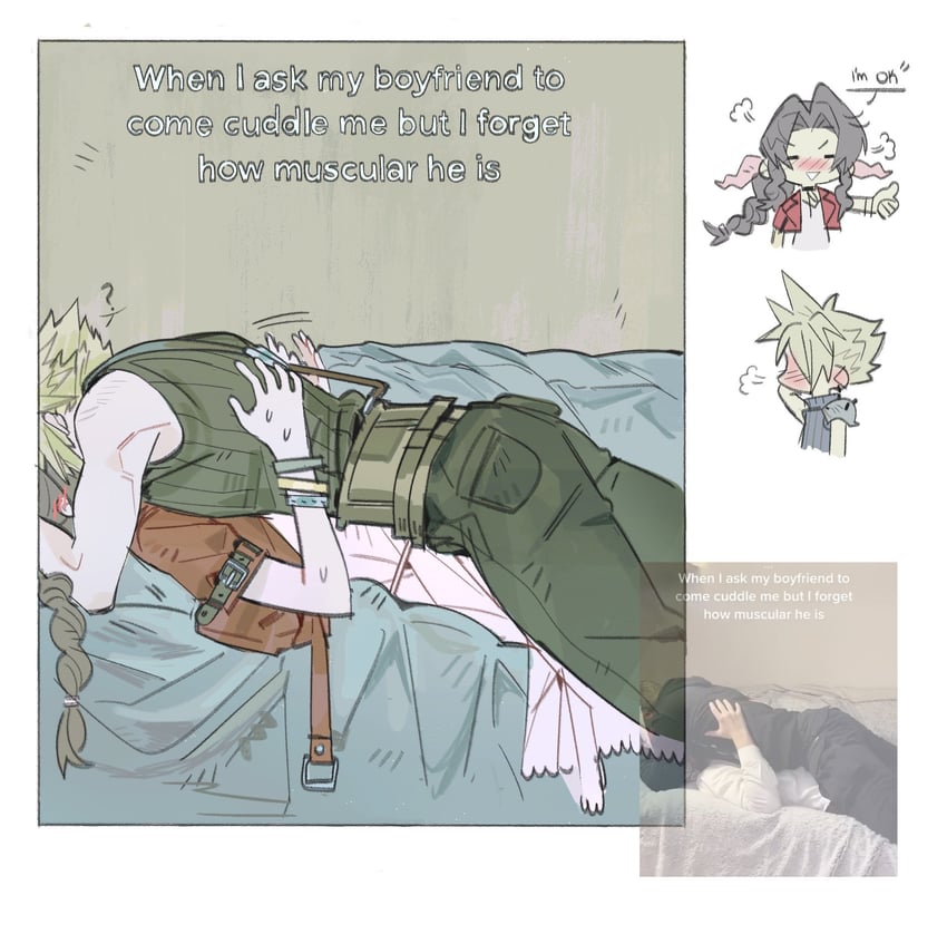 cloud strife and aerith gainsborough (final fantasy and 2 more) drawn by mmmckayyy