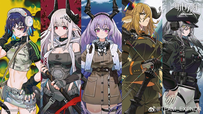 mudrock, schwarz, typhon, degenbrecher, and asbestos (arknights) drawn by team_expndr