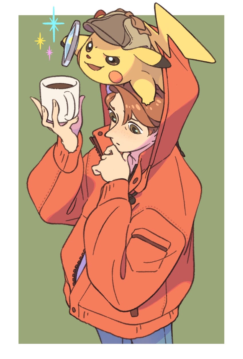 pikachu, detective pikachu, and tim goodman (pokemon and 2 more) drawn by fujimoto_gold