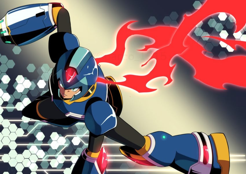 x (mega man and 2 more) drawn by parco_1315