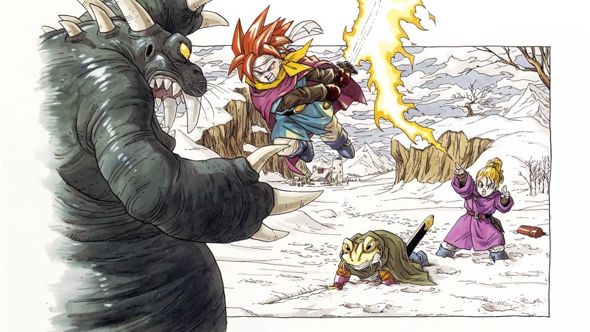 crono, marle, and frog (chrono trigger) drawn by toriyama_akira