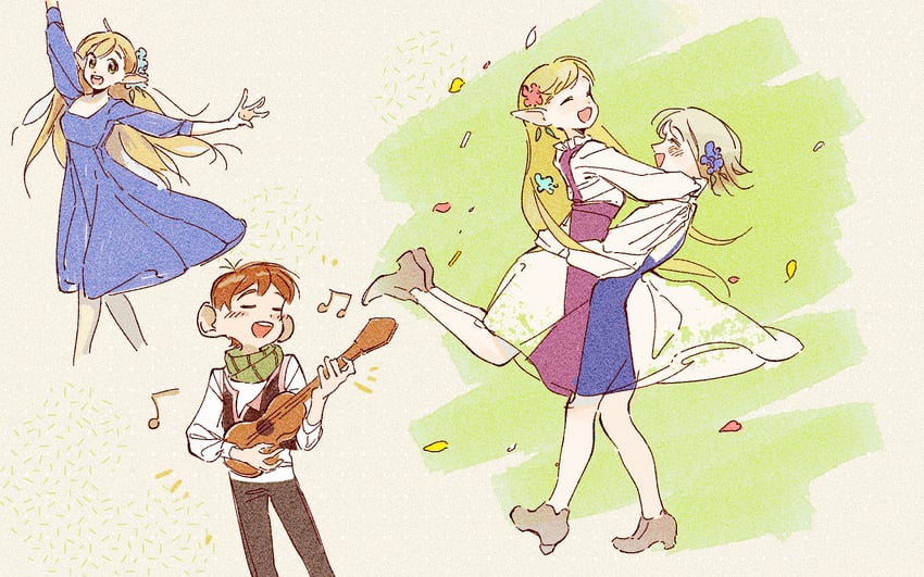 marcille donato, falin touden, and chilchuck tims (dungeon meshi) drawn by zijunqvq