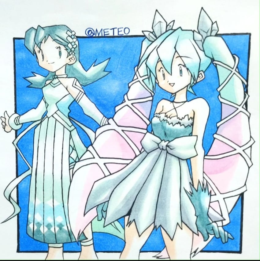 hatsune miku and kris (pokemon and 3 more) drawn by meteo_(user_xjar7225)