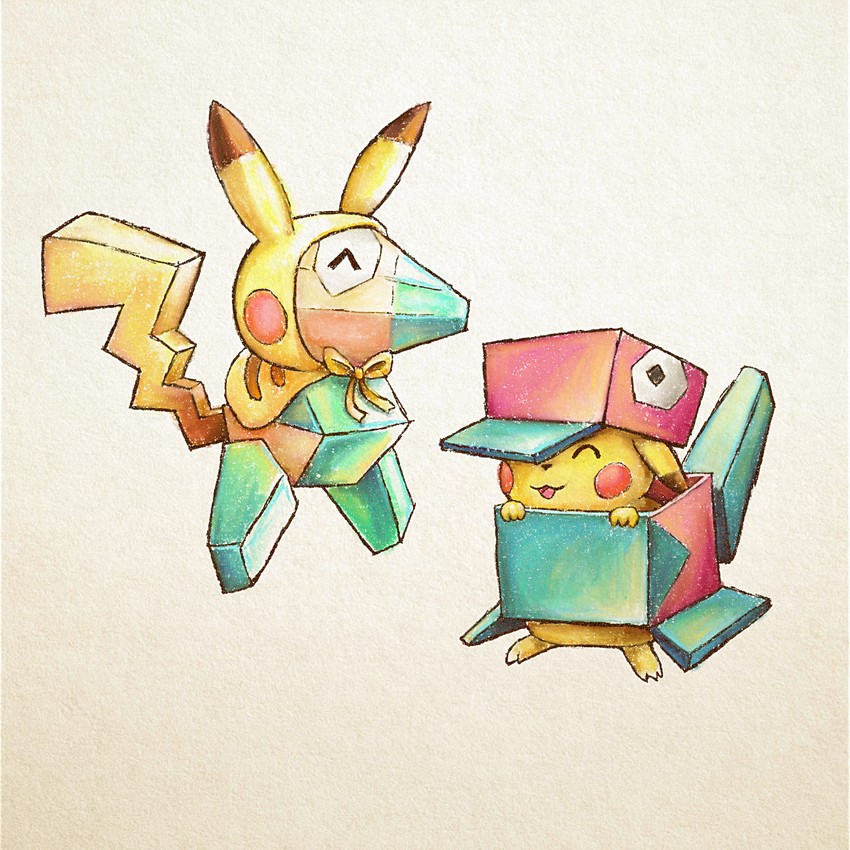 pikachu and porygon (pokemon) drawn by cortoony