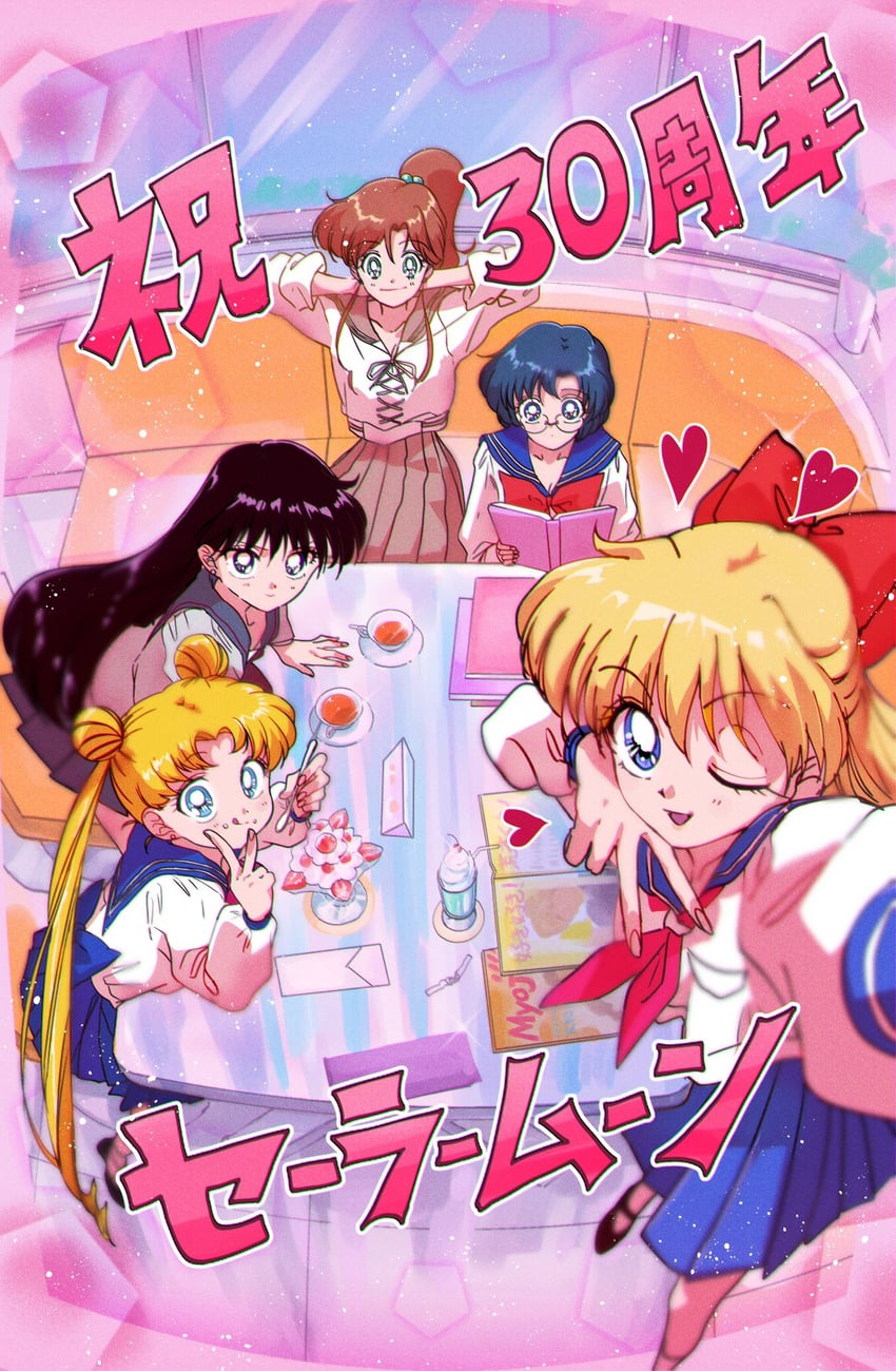 tsukino usagi, mizuno ami, aino minako, hino rei, and kino makoto (bishoujo senshi sailor moon) drawn by murimajimuri