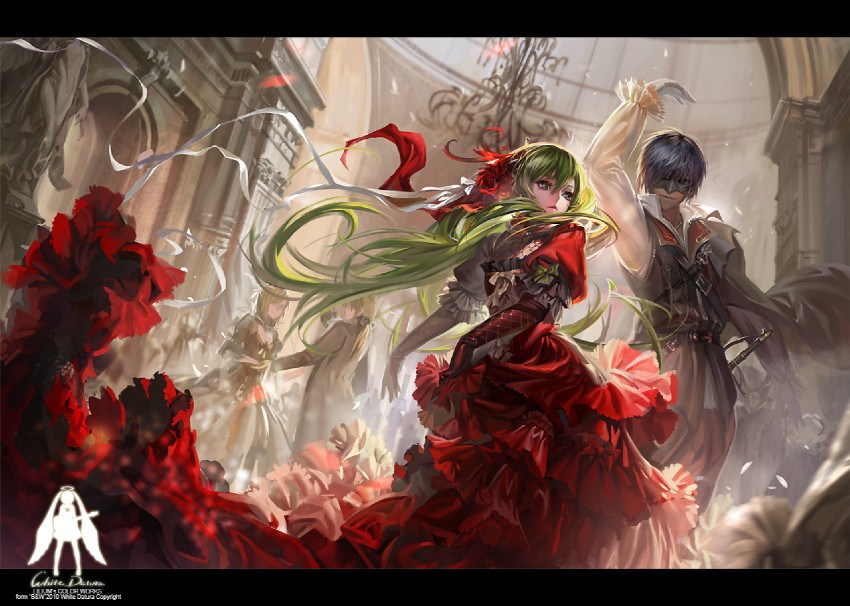 hatsune miku, kagamine rin, kagamine len, kaito, and ezio auditore da firenze (vocaloid and 3 more) drawn by alphonse_(white_datura)