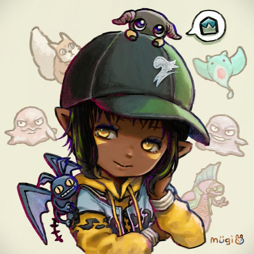 warrior of light, yan, gimme cat, feather ray, mu, and 1 more (final fantasy and 1 more) drawn by mugi_(shrimpi_mugi)