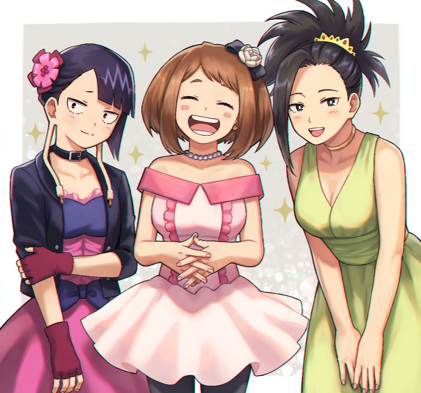 uraraka ochaco, yaoyorozu momo, and jiro kyoka (boku no hero academia) drawn by yuko666