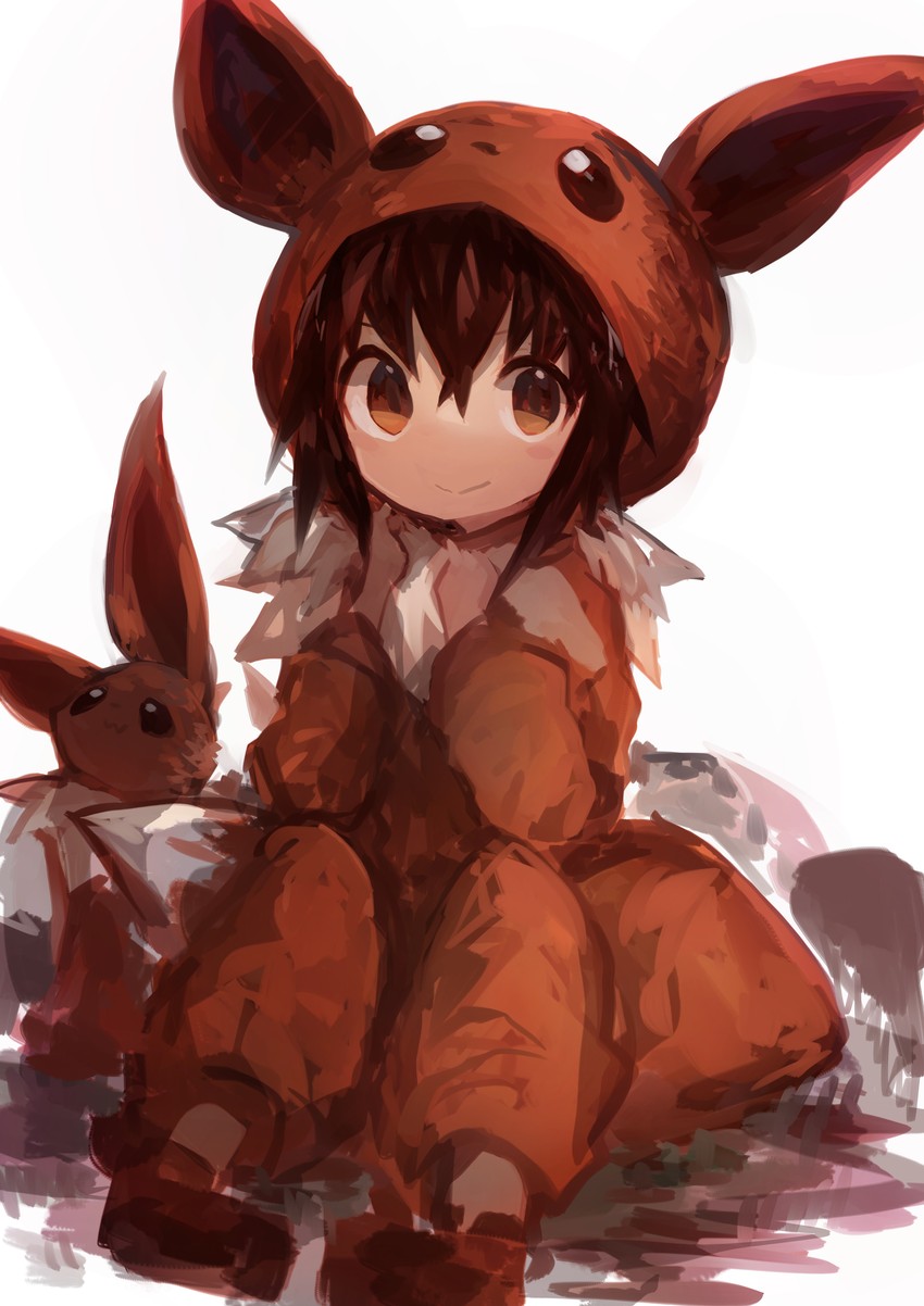 eevee and poke kid (pokemon and 1 more) drawn by kaamin_(mariarose753)