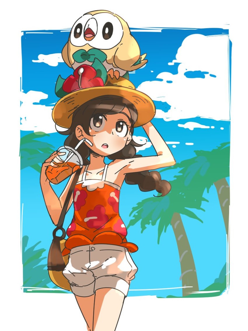 selene and rowlet (pokemon and 1 more) drawn by piku_(another_pikuru)