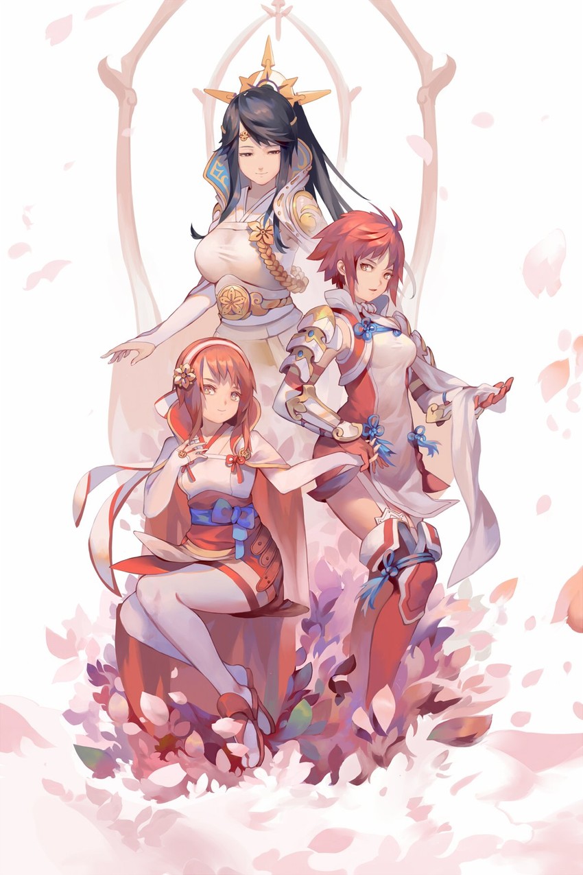 sakura, hinoka, and mikoto (fire emblem and 1 more) drawn by cottan