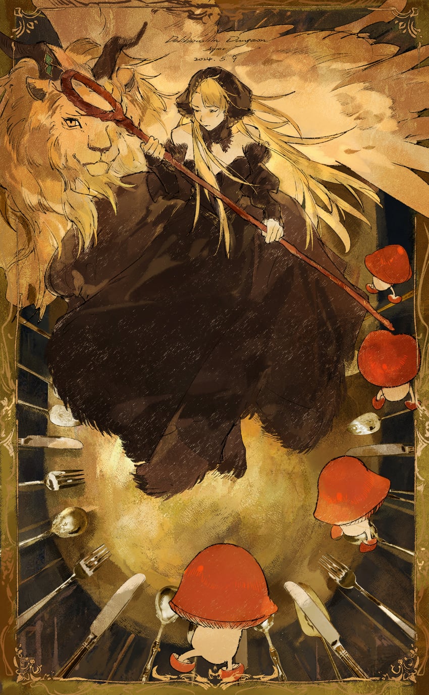 marcille donato, walking mushroom, and winged lion (dungeon meshi) drawn by mei_ren