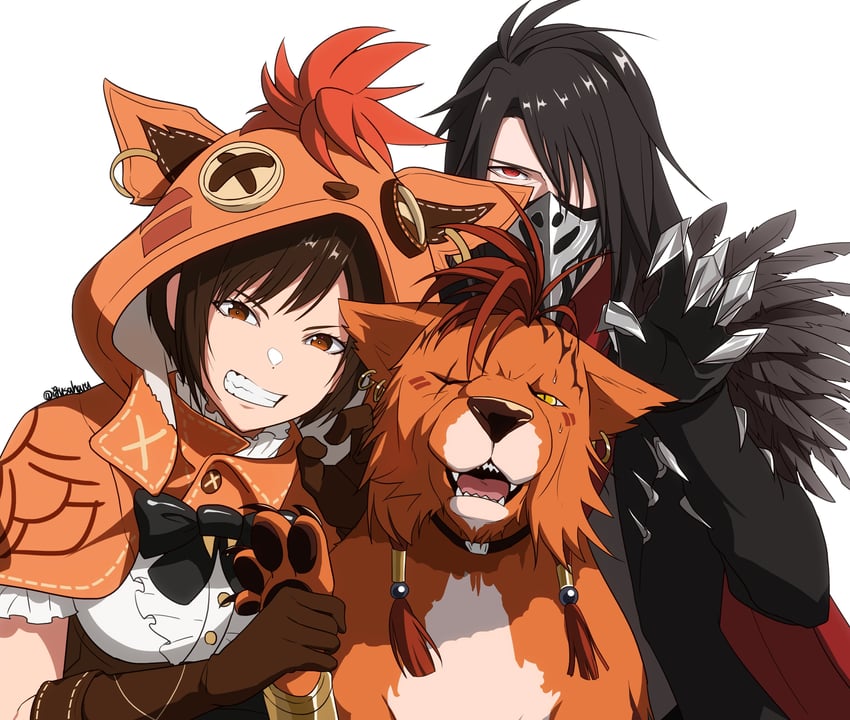 yuffie kisaragi, vincent valentine, and red xiii (final fantasy and 2 more) drawn by igusaharu