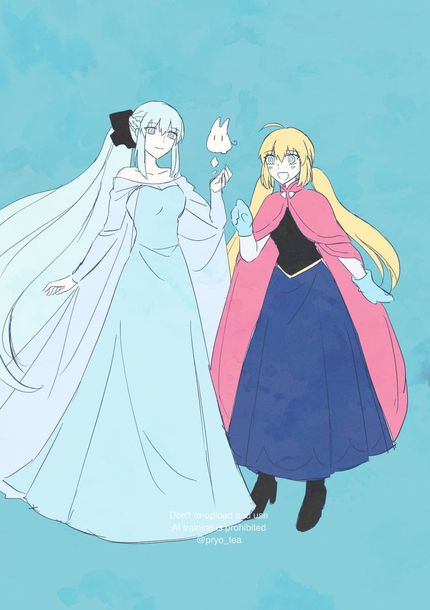 artoria pendragon, morgan le fay, artoria caster, elsa, and anna (fate and 2 more) drawn by pryo_tea