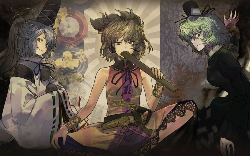 toyosatomimi no miko, mononobe no futo, and soga no tojiko (touhou) drawn by nang_3333