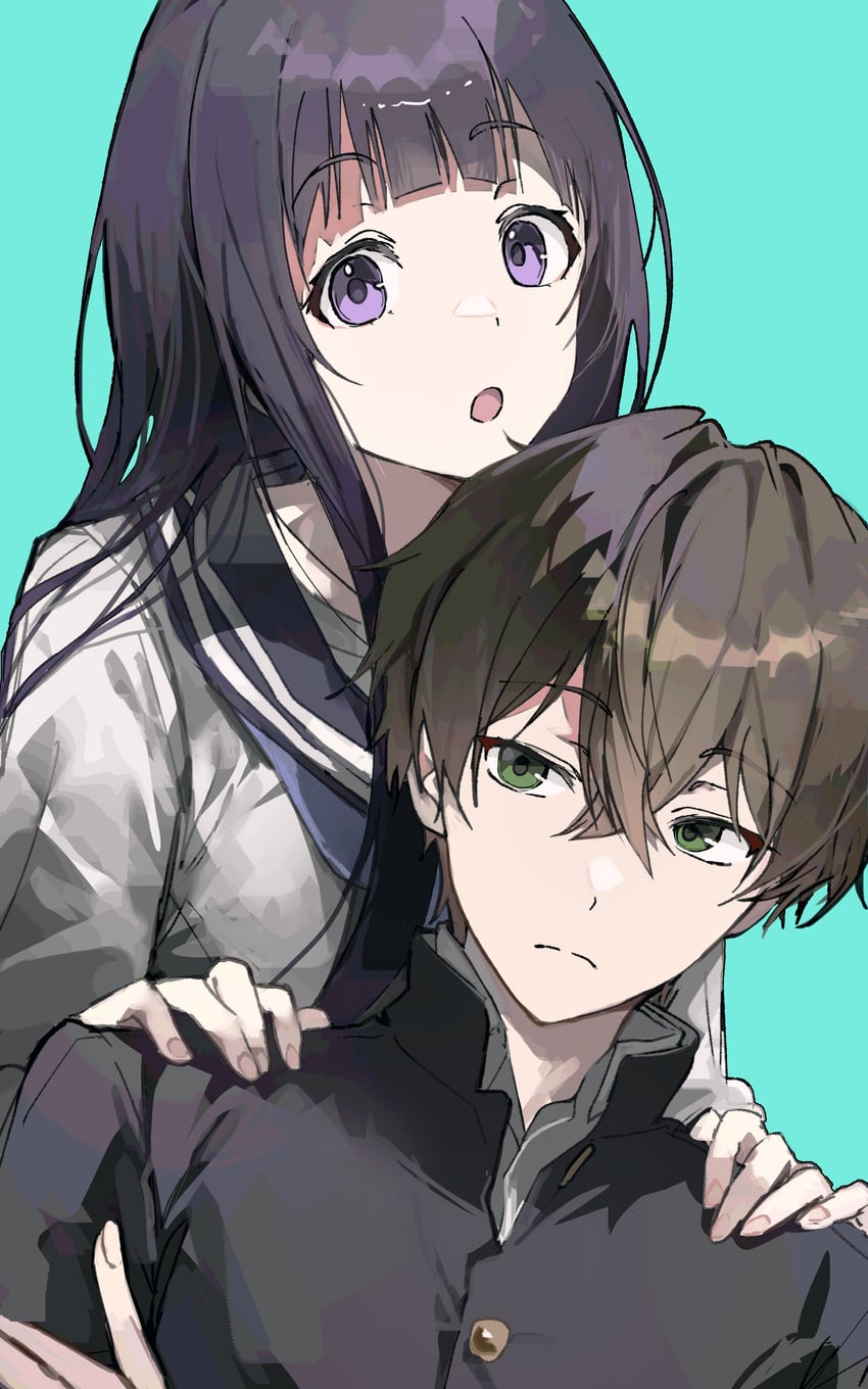 chitanda eru and oreki houtarou (hyouka) drawn by ike_0910