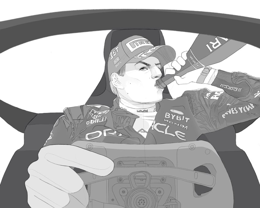 max verstappen (real life and 2 more) drawn by cuckstappen
